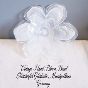 Vintage Obestdorfer Glashutte Bowl Dish Art Glass Blown Flower Mundgeblasen